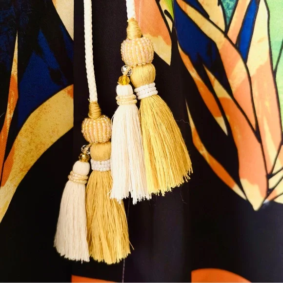 Chicos Crowned Crane Kimono Size L/XL  Buttercream Tropical Coverup Beach Resort - Picture 2 of 8